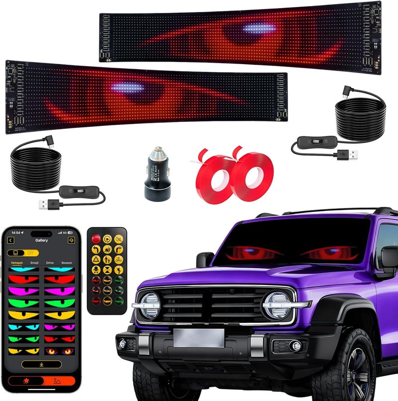 QUEENMO 2PCS Devil Eyes Light for Cars SUVs, 23.4"x4.7" Programmable Flex LED Sign, Led Eyes for Truck Windshield with APP Control and Remote Controller - Image 1